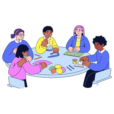 A group of blind students is gathered around a large table, focused on creating tactile art pieces. Each student is using their hands to mold different materials, such as clay and fabric. One student is shaping a colorful clay sculpture, while another is carefully arranging textured pieces of fabric. Nearby, a third student is feeling a raised pattern on a tactile canvas. The room is well-lit, and various art tools are scattered across the table. Each student displays a look of concentration as they explore their creative processes through touch.