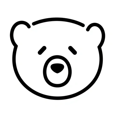 A bear's head, designed using minimalistic line art. The bear's features are outlined with smooth, flowing lines that create a simple yet recognizable shape. The focus is on the contour of the ears, snout, and eyes, emphasizing a clean and elegant design. The lines are continuous, without any breaks, giving the bear's head a harmonious and balanced appearance.