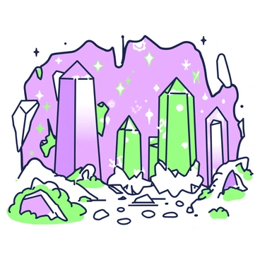 An underground cavern is filled with an array of giant crystals. The crystals vary in shapes and sizes, some towering high while others are more compact. Each crystal emits a soft glow, illuminating the cavern with an intriguing light. Scattered throughout the space, there are jagged rock formations and smooth surfaces, creating contrast. The floor of the cavern is uneven, with patches of moss and small stones scattered around. Light refracts through the crystals, casting intricate shapes on the cavern walls.