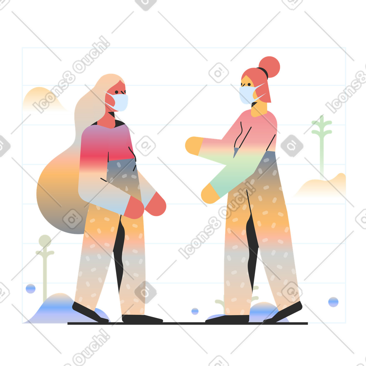 Meeting friends during coronavirus illustration in Marginalia style download in PNG, SVG