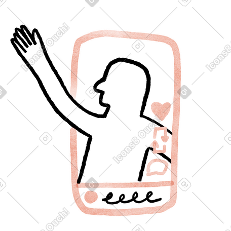 Online influencer silhouette streaming through mobile phone with reaction icons