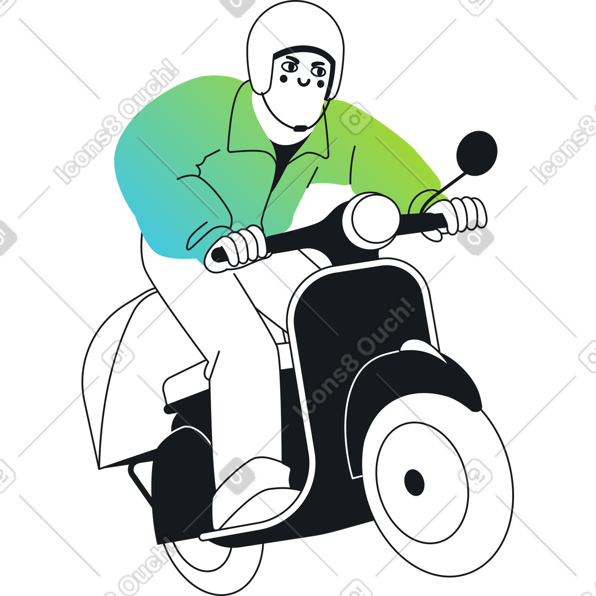 Ilustración Hombre montando un scooter negro en estilo Breeze a descargar en PNG y SVG