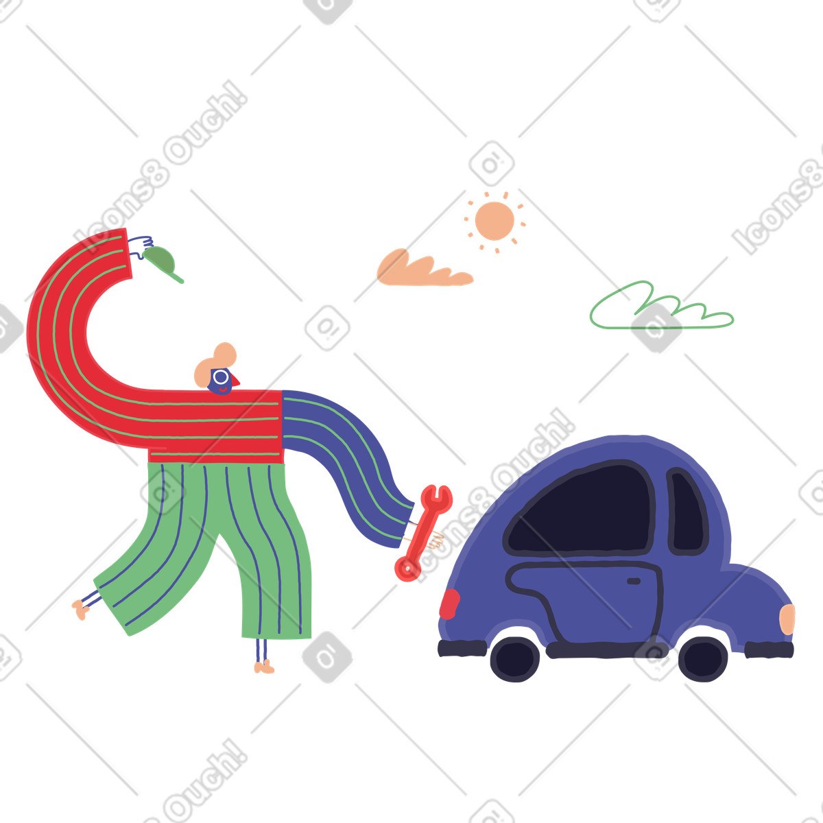Ilustração de Consertando o carro em no estilo Stripy para baixar em PNG, SVG