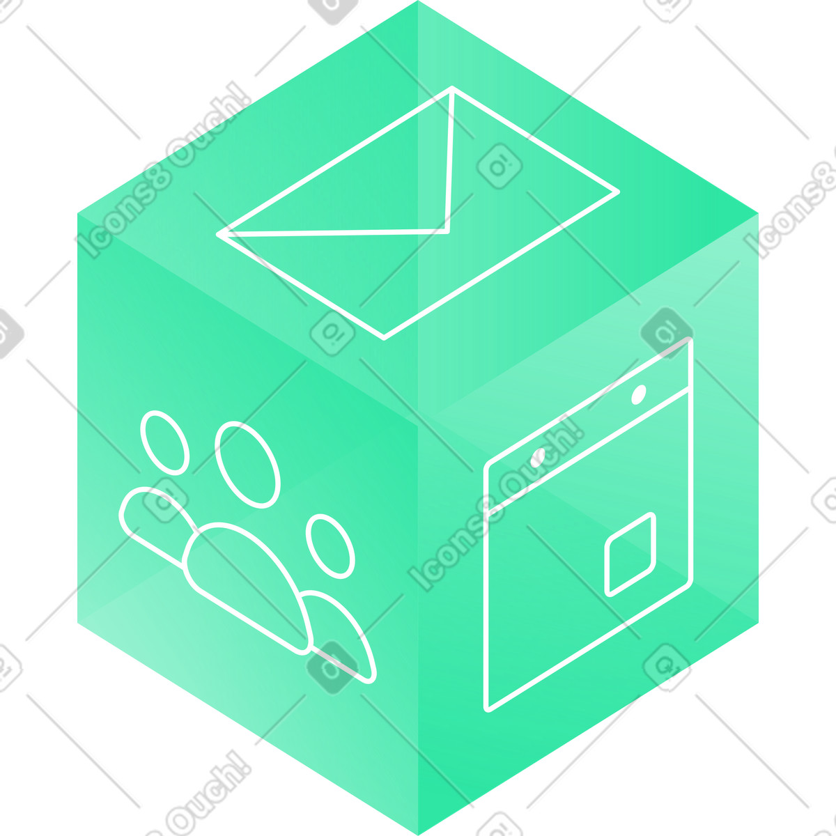 Cubo con iconos, grupo, calendario, sobre illustration in Lucent style download in PNG, SVG