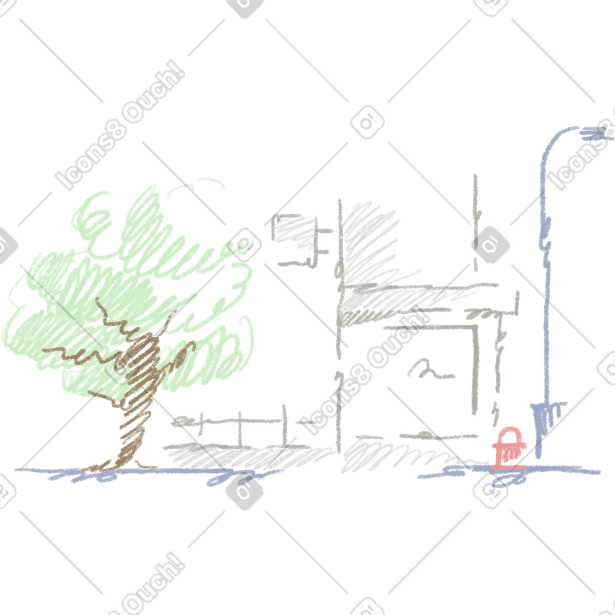 Sketchbook スタイルの Street view のイラストをPNG、SVG形式でダウンロード