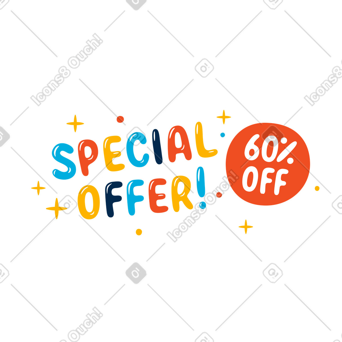Flame 스타일의 특별 행사 레터링 60% 할인 일러스트레이션 PNG, SVG 다운로드