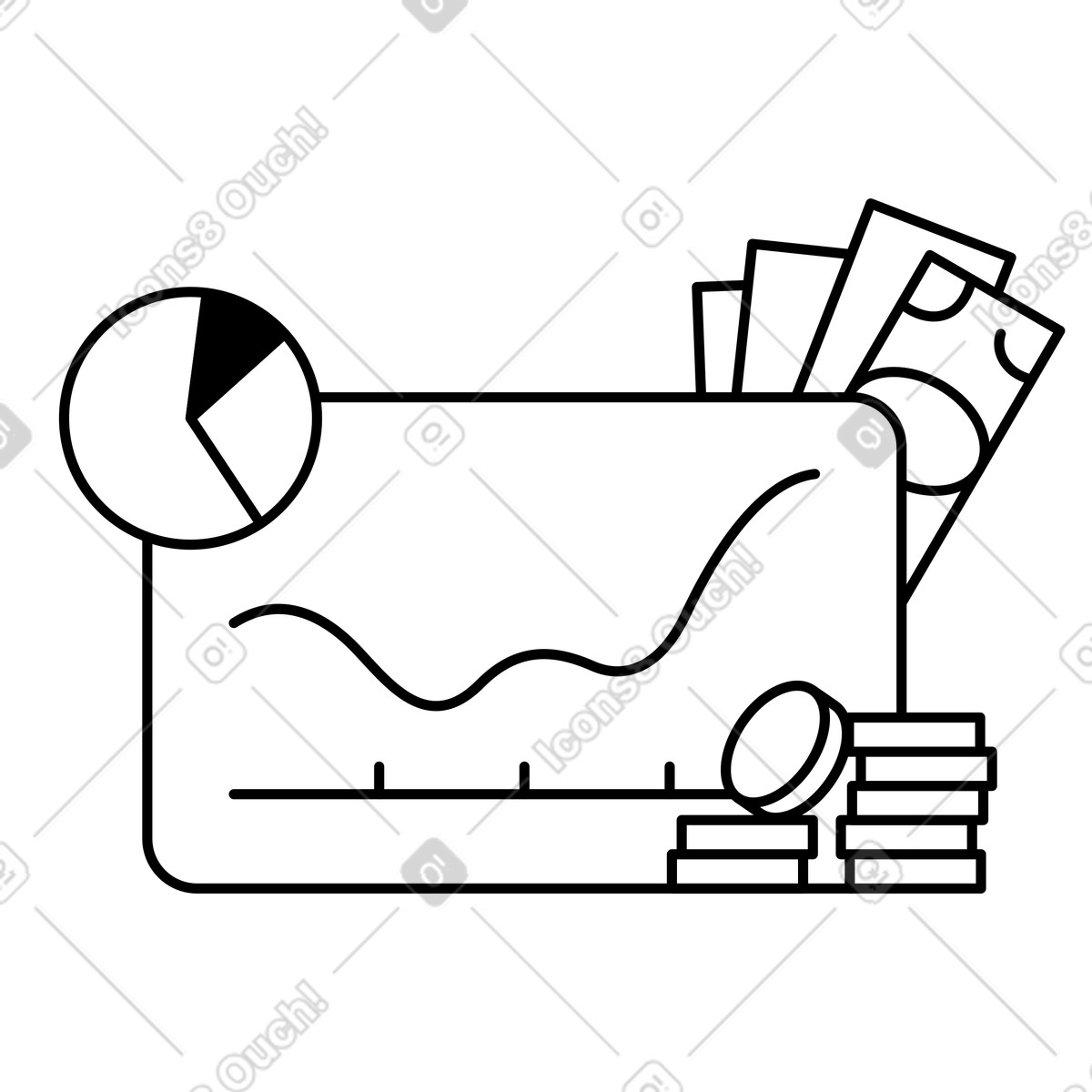 下载 Notion Line Art 风格的 Money management analytics screen showing profit trend and currency notes 插画，支持 PNG、SVG 格式