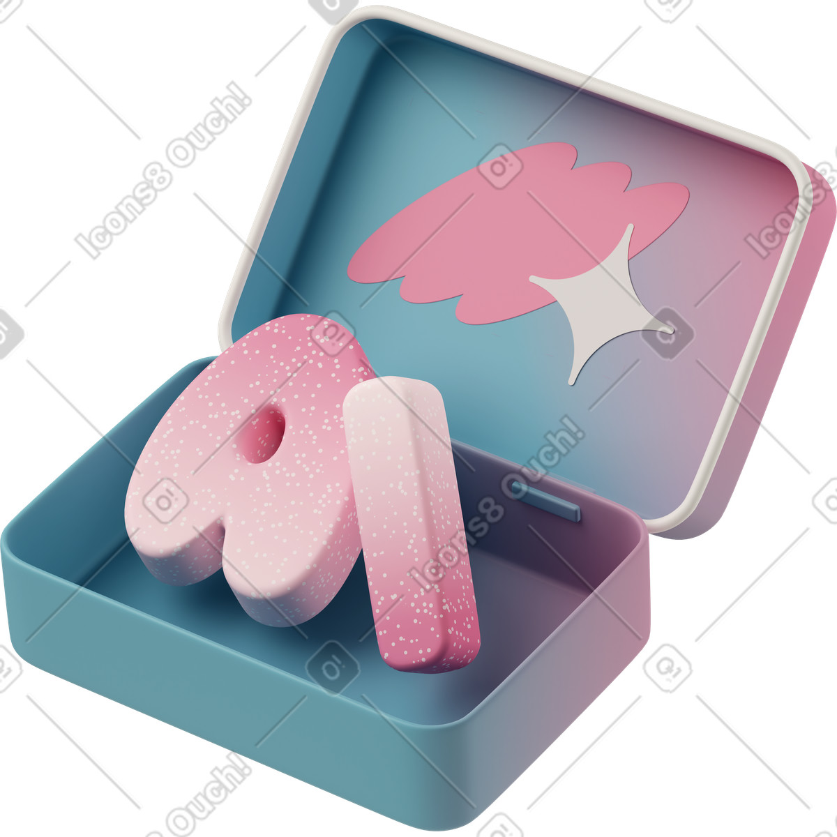 3D Casual life スタイルの Pink AI letters inside pastel gradient box のイラストをPNG、SVG形式でダウンロード