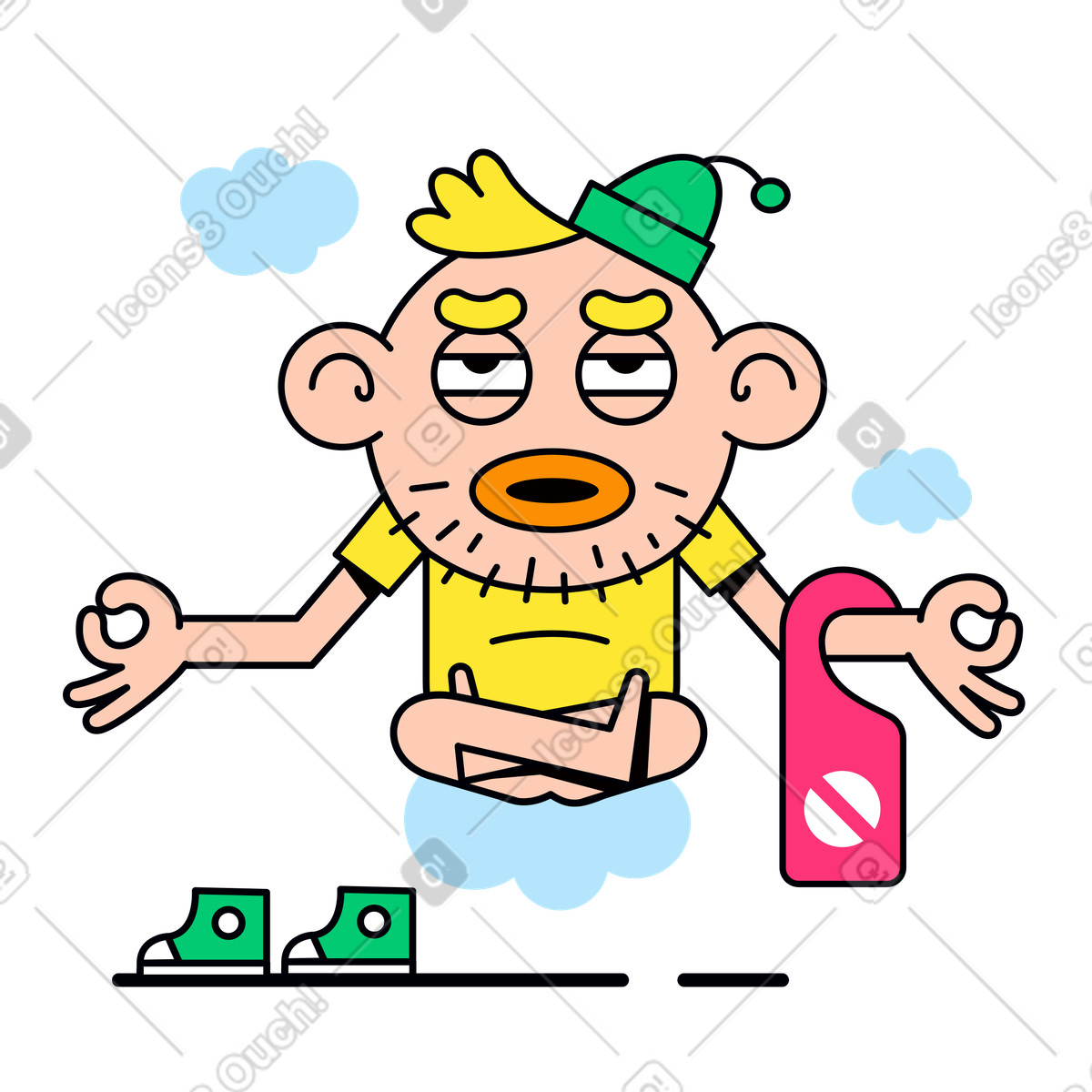 Ilustração animada de Zen pose with do not disturb sign, Digital detox and wellness em no estilo Droll para baixar em GIF, Lottie (JSON), AE