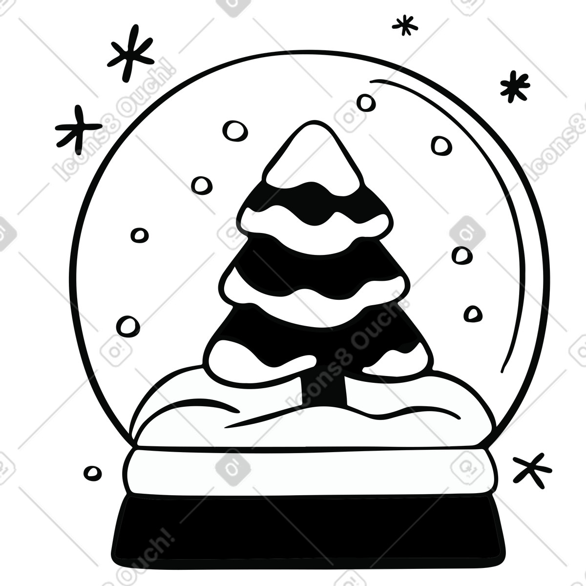 Christmas snow globe with spruce in snowfall animated illustration in Journal style download in GIF, Lottie (JSON), AE