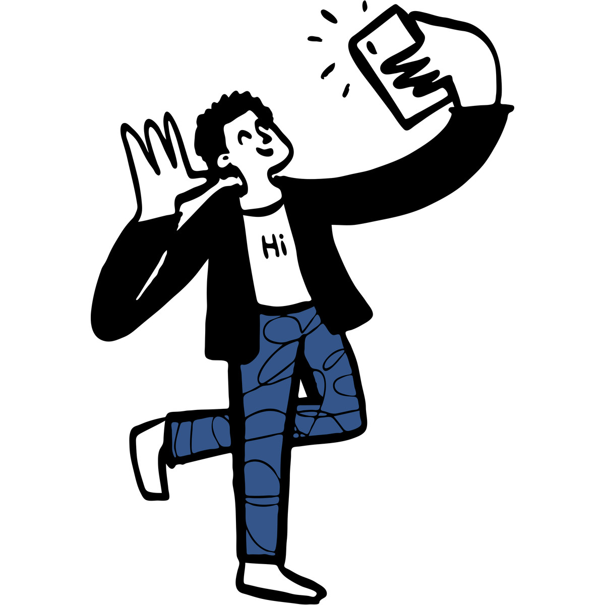 Mann macht selfie und winkt-Illustration im Open Doodles-Stil als Download in PNG, SVG