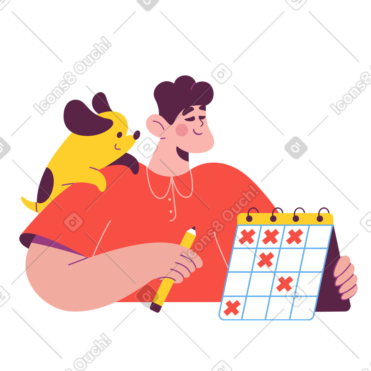 Ilustração de Homem marca dias no calendário em estilo Sammy para baixar em PNG, SVG