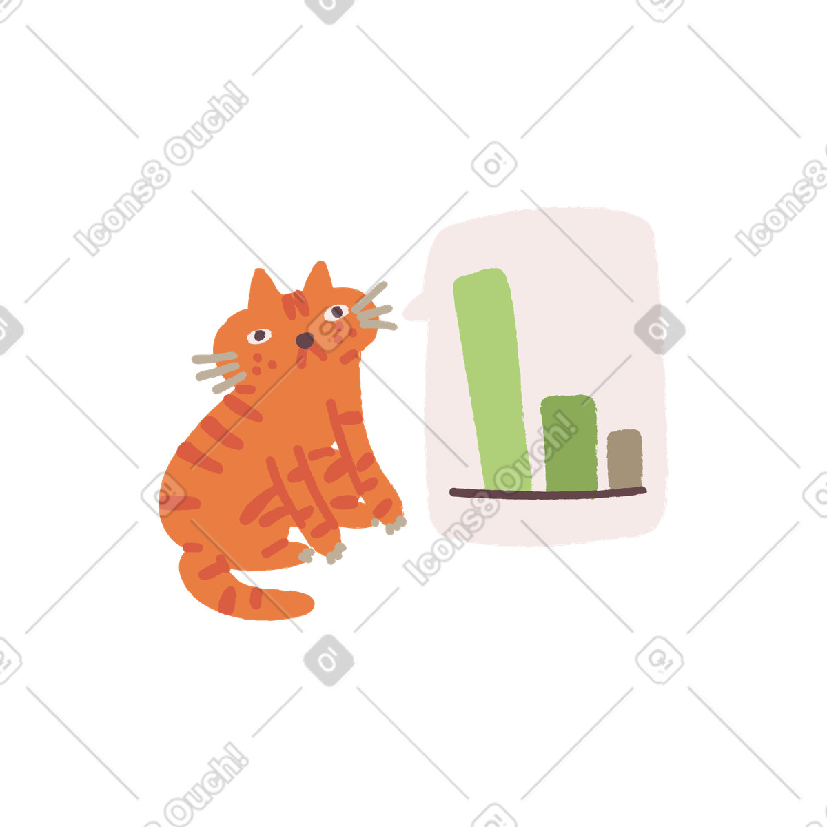 Cat looking at bar graph illustration in Ginger style download in PNG, SVG