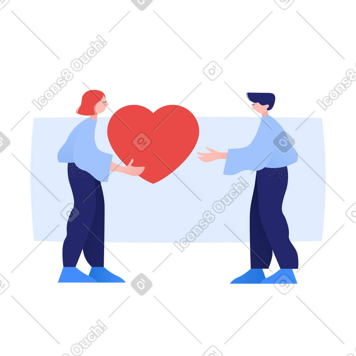 Illustration Femme donnant son cœur à un homme dans le style Clip télécharger aux formats PNG, SVG