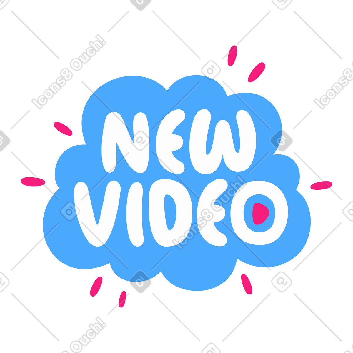 Ilustración Pegatina de letras nuevo video en texto la nube estilo Lettering a descargar PNG y SVG