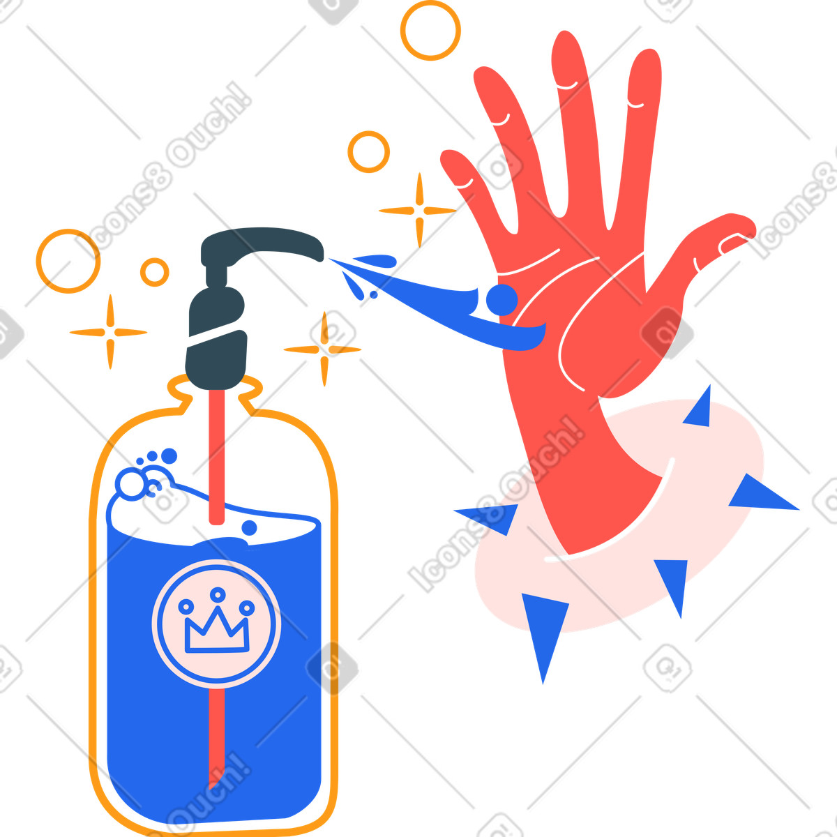 Illustration Se laver les mains avec une copie antiseptique dans le style Kingdom à télécharger aux formats PNG, SVG