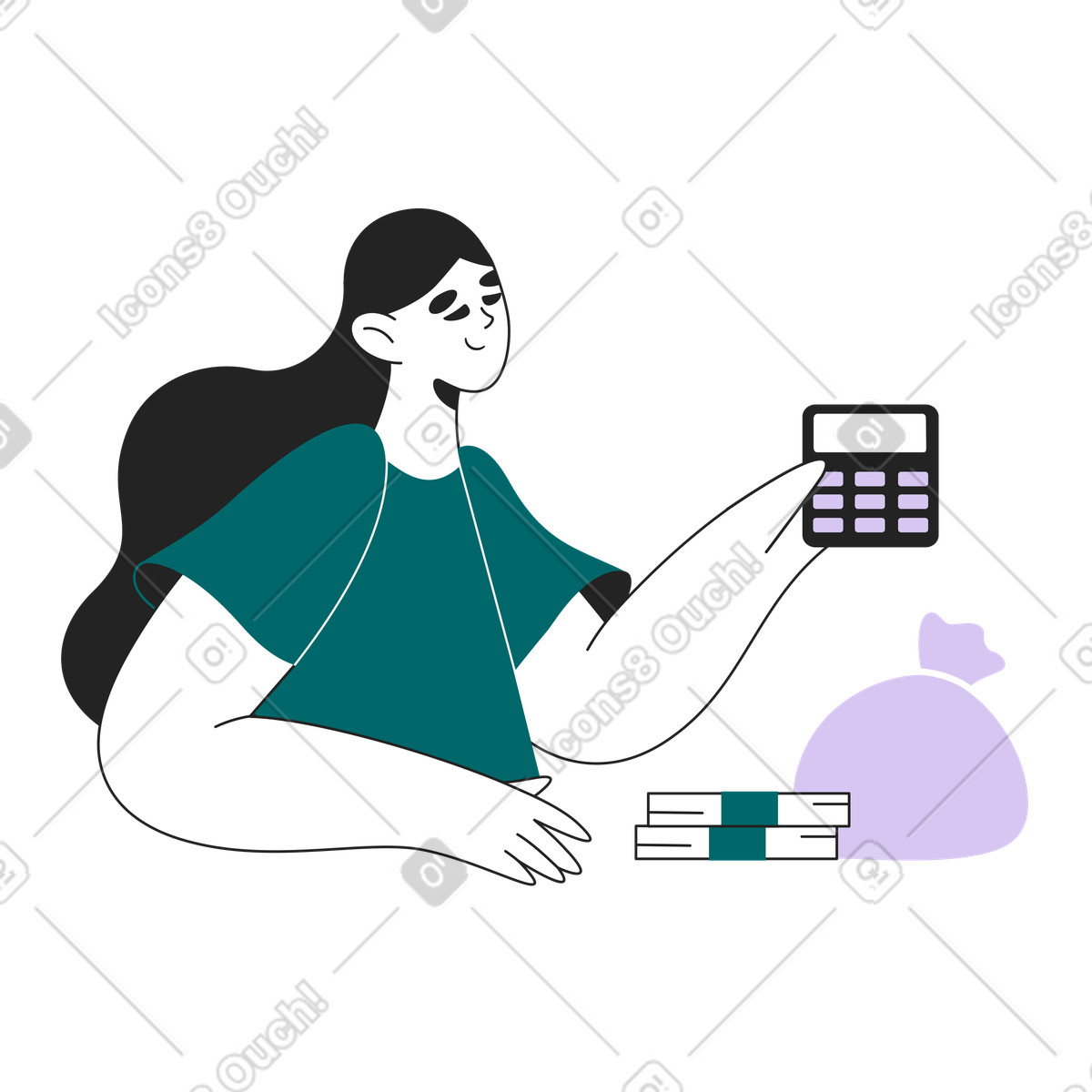 下载 Sammy Line 风格的 Calculating savings with banknotes, Budget planning or personal finance management 插画，支持 PNG、SVG 格式