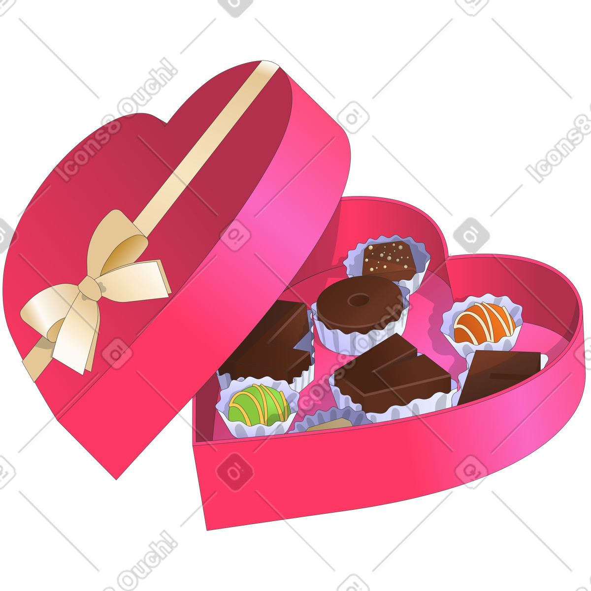 Ilustración Caja en forma de corazón con chocolate estilo Kit a descargar PNG y SVG