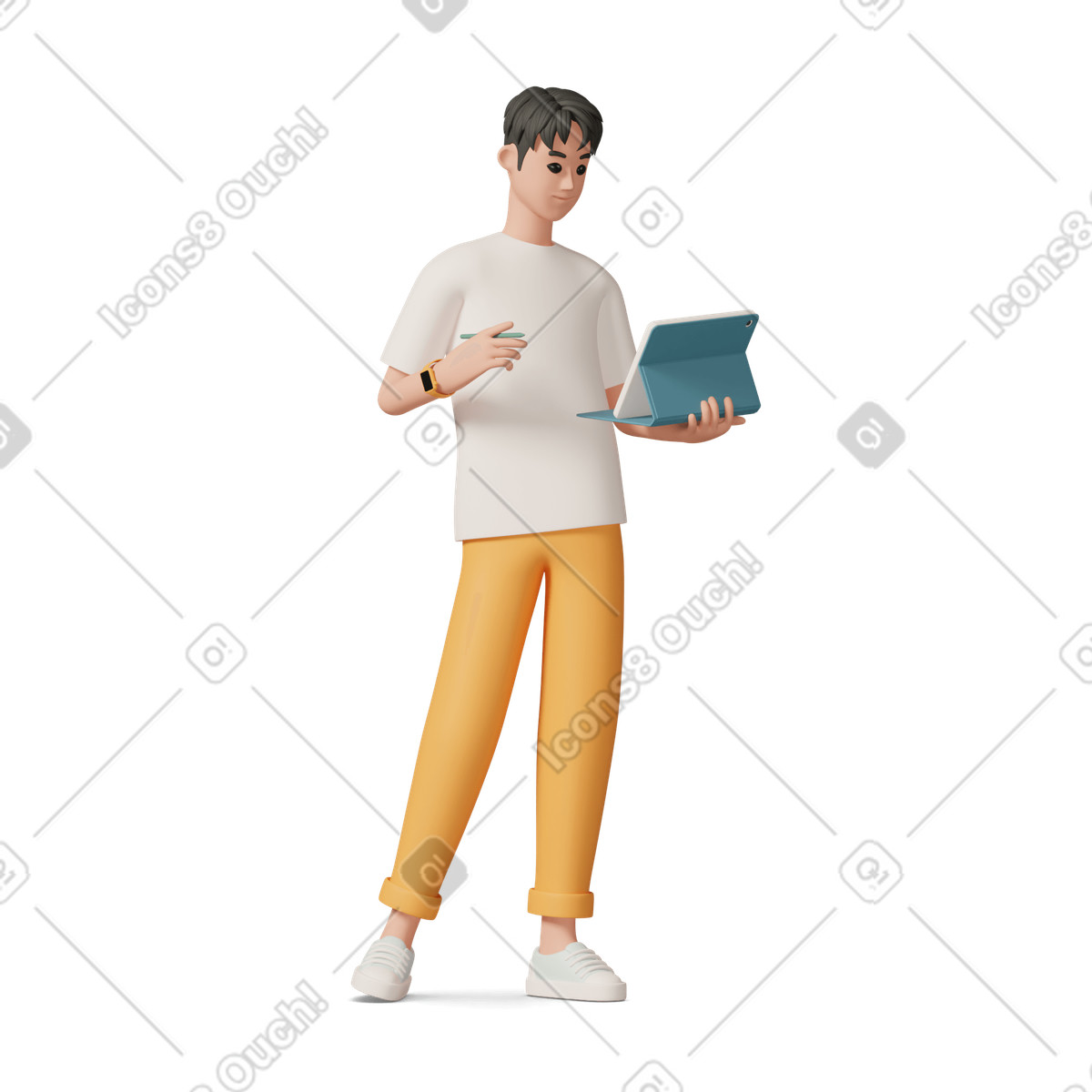 Иллюстрация Young man with tablet в стиле 3D Casual life — скачать в форматах PNG, SVG