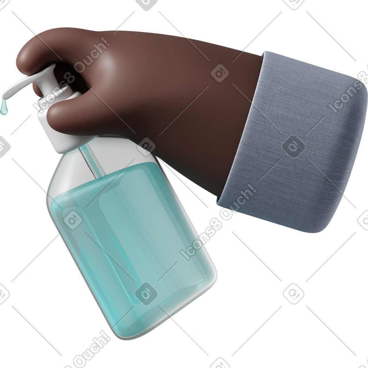 Ilustração de Mão pele negra segurando um desinfetante em no estilo 3D Hands Fun&Wild para baixar em PNG, SVG