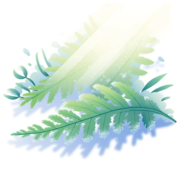 Frosty ferns glistening in the early morning sunlight