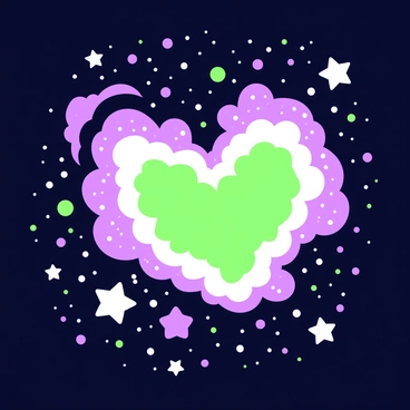 A vast galaxy in space features numerous stars and nebulae. The stars are scattered throughout, twinkling brightly against the dark backdrop of space. In the center, swirling clouds of gas and dust form the shape of a heart, made up of vibrant and colorful nebulae. Surrounding the heart, additional stars shine, enhancing the cosmic scenery. The heart shape is distinctly outlined by the contrasting colors of the nebulae, creating a striking visual against the infinite space backdrop.