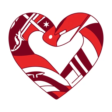 A red and white heart shape is created by intertwining various flags of different countries. Each flag is distinct, featuring recognizable symbols and colors, arranged in such a way that they weave together seamlessly to form the heart. The heart is displayed against a contrasting background, highlighting the vibrant colors of the flags. Some flags are in vertical strips while others are angled, all contributing to the overall shape of the heart. The composition emphasizes unity and diversity among the nations represented.