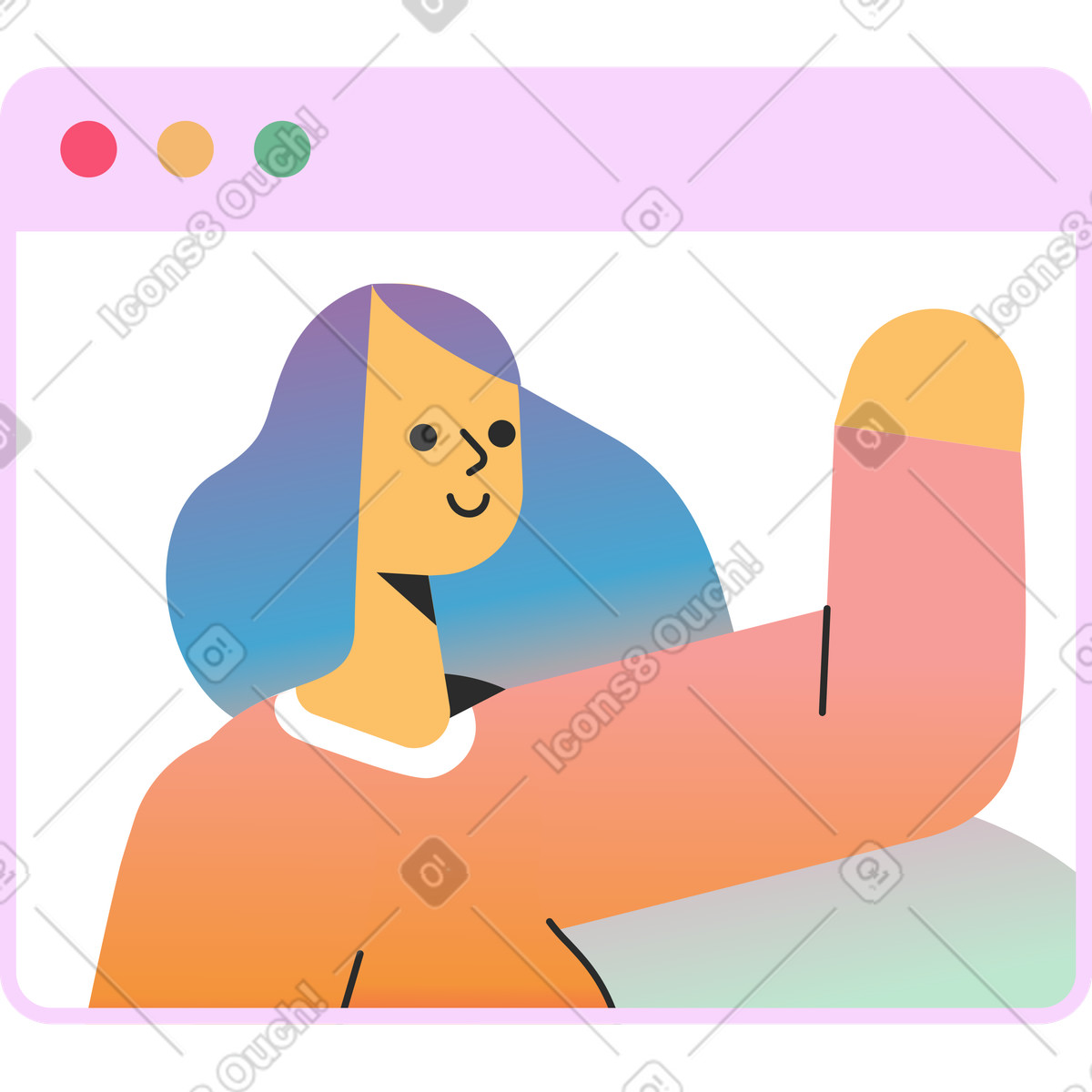 Illustration Woman in a browser window dans le style Marginalia à télécharger aux formats PNG, SVG
