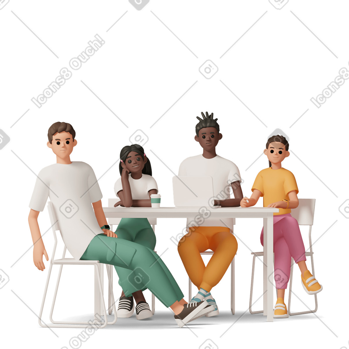 Иллюстрация Team of four people celebrating success в стиле 3D Casual life — скачать в форматах PNG, SVG
