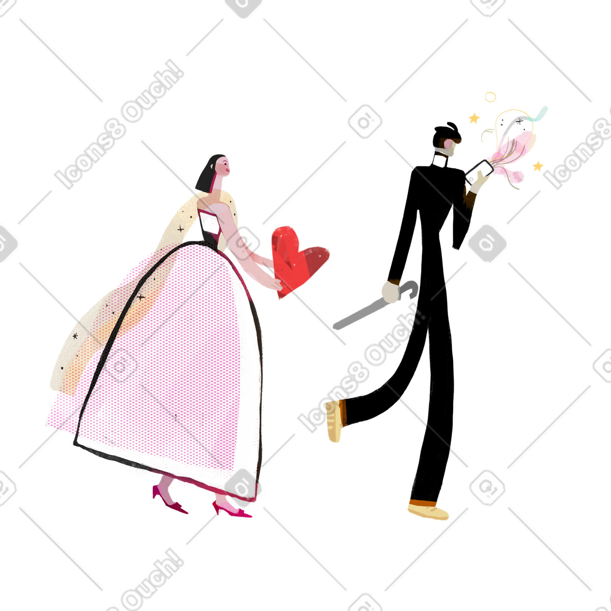 Woman with unrequited love for uninterested man illustration in Fabulous style download in PNG, SVG