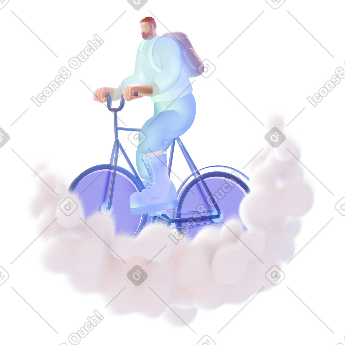 Illustration Coursier à vélo traversant les nuages, service de livraison express dans le style 3D Airy télécharger aux formats PNG, SVG