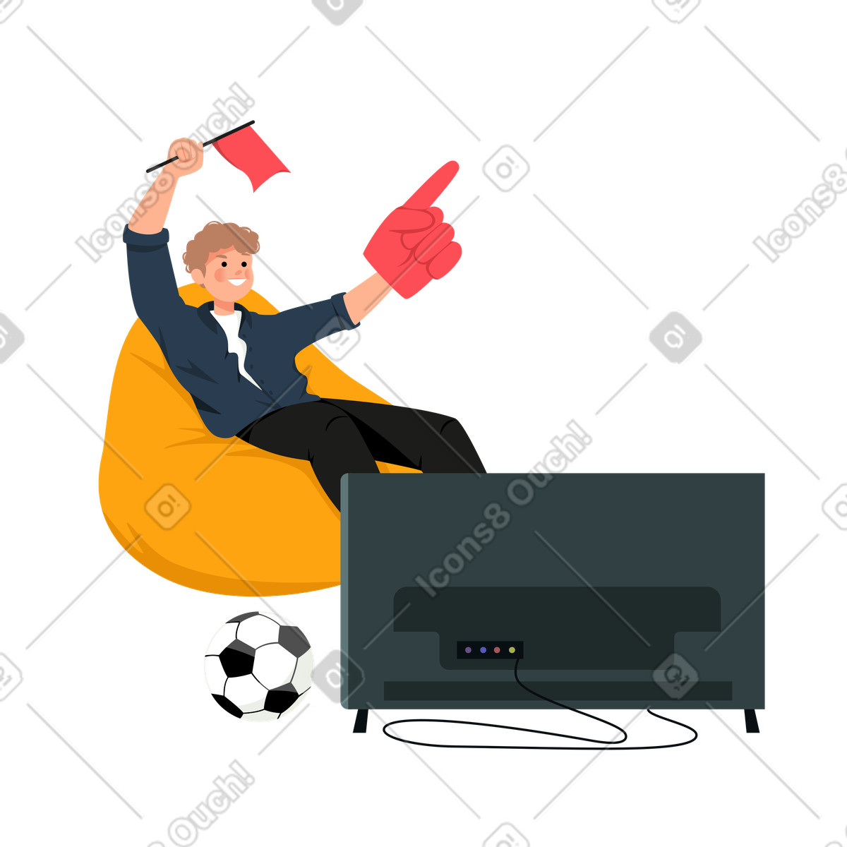 Guy guarda una partita di sport seduto su poltrona illustrazione in stile Lagom scarica in PNG, SVG