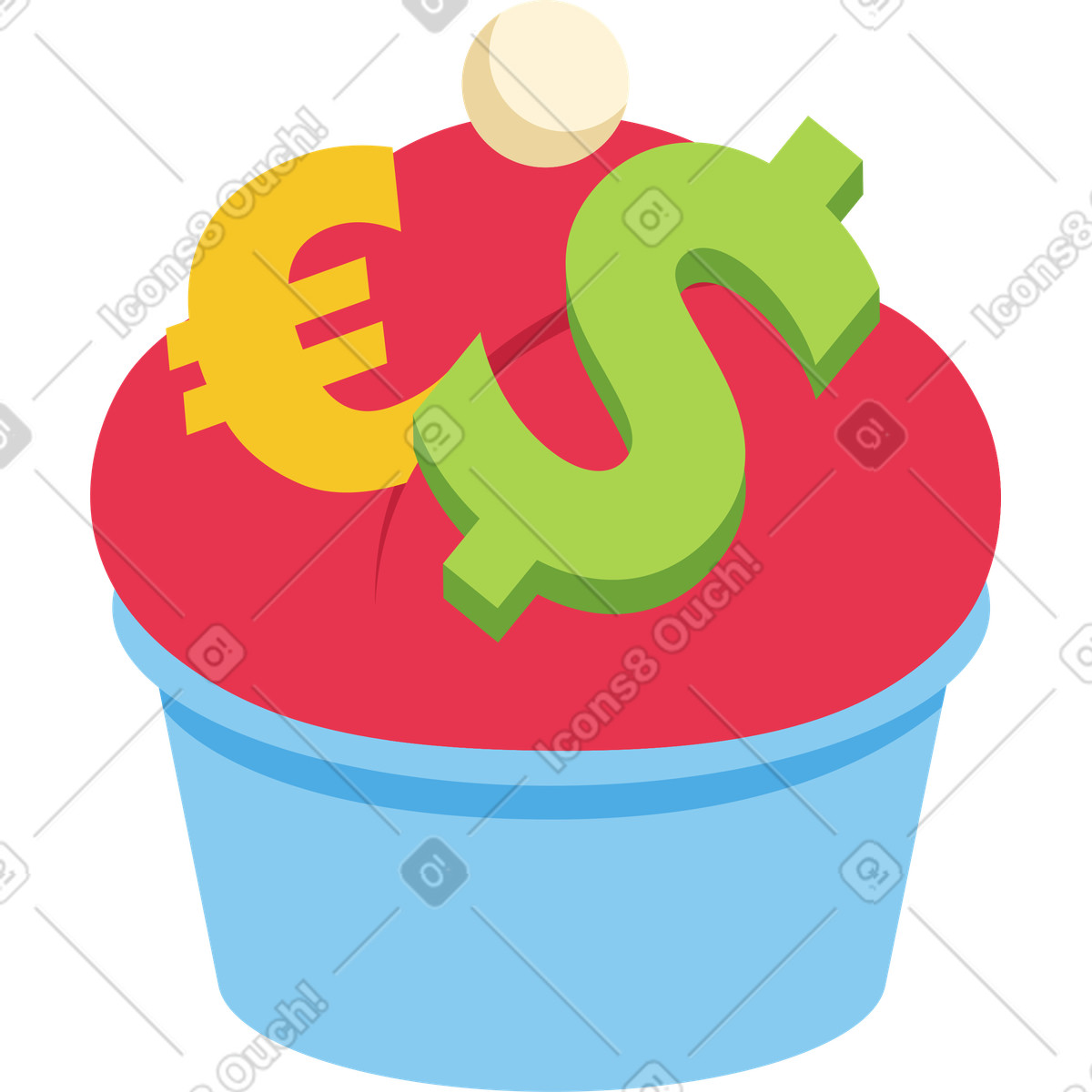 下载 Catchy 风格的 带有货币装饰的纸杯蛋糕 插画，支持 PNG、SVG 格式