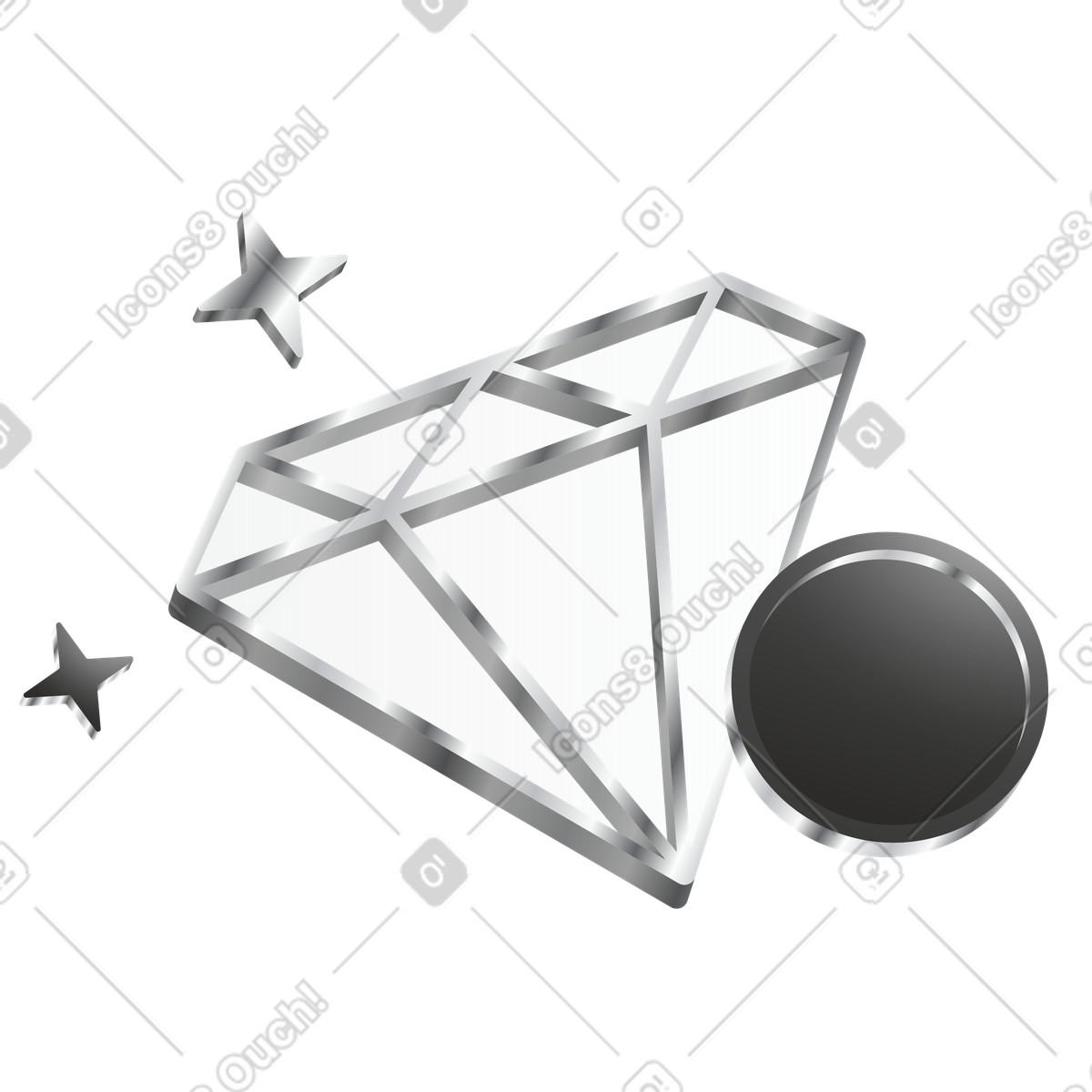 下载 Token 风格的 Premium diamond achievement emblem with metallic coin and stars 插画，支持 PNG、SVG 格式