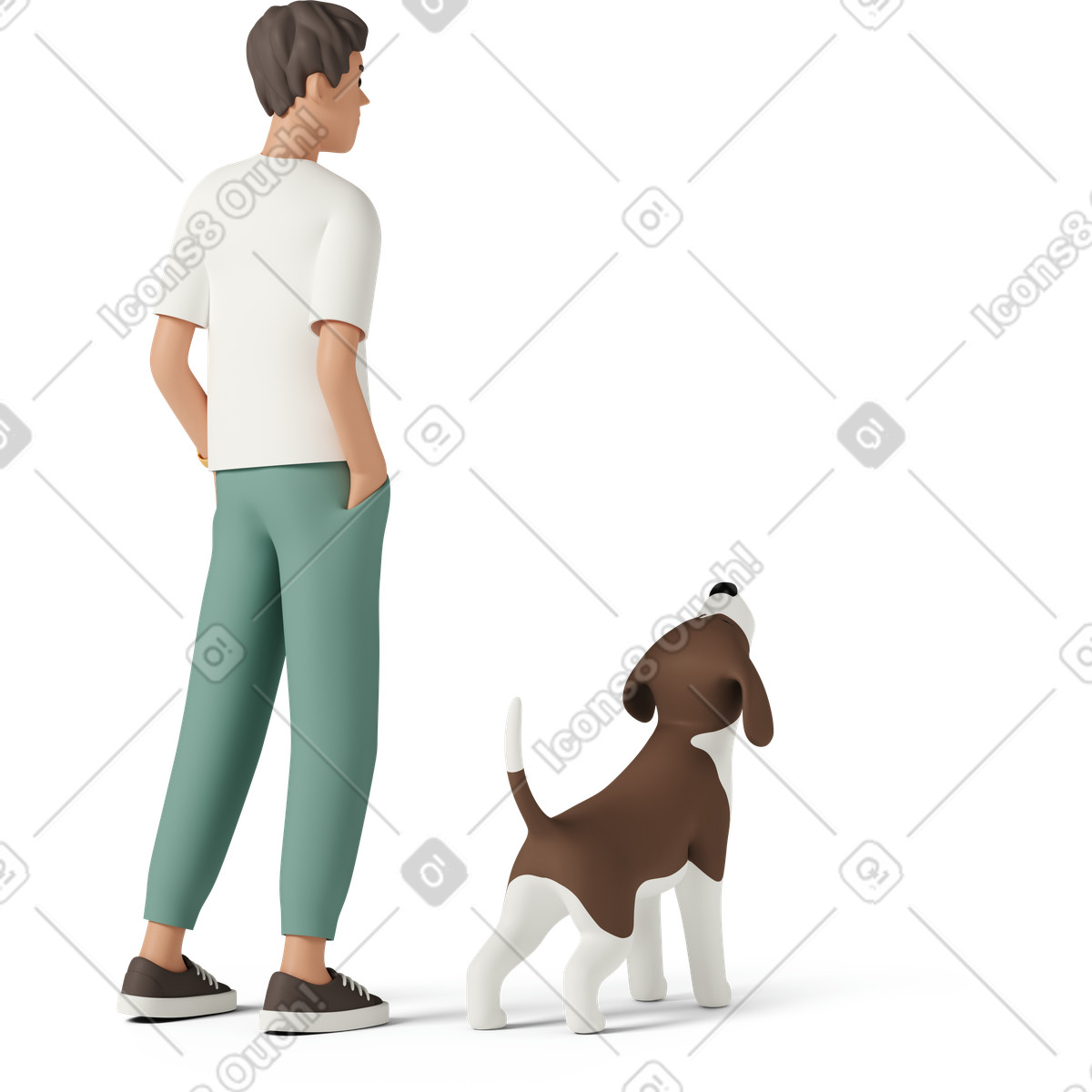 3D Casual life 스타일의 Three quarter back view standing with dog 일러스트레이션 PNG, SVG 다운로드