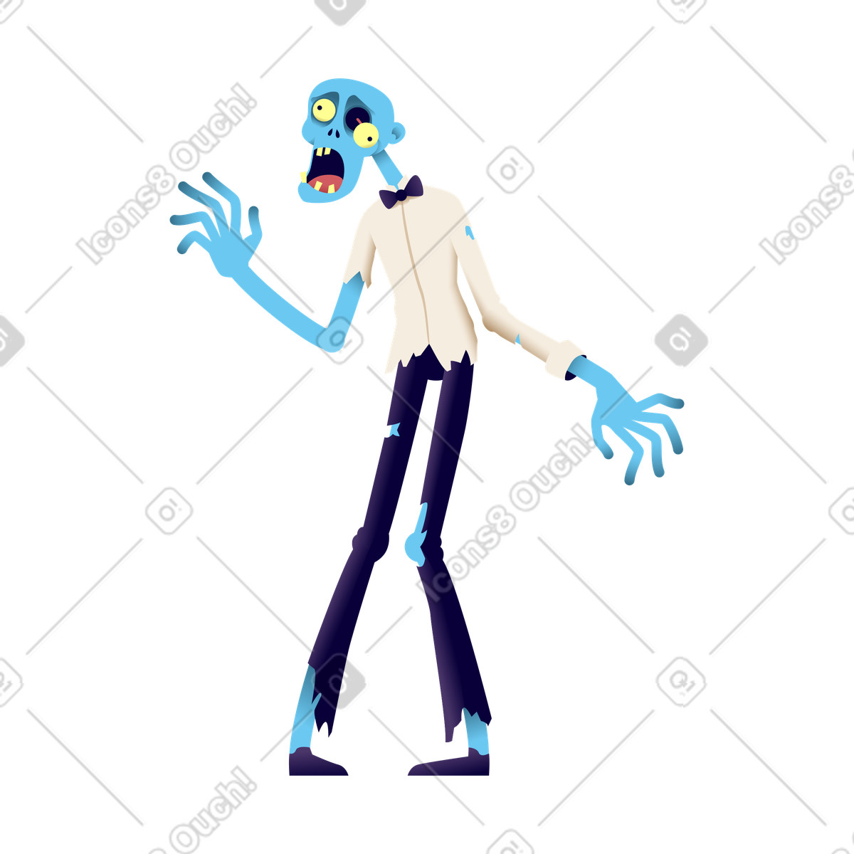 Ilustración animada Zombi espeluznante con ropa rota en estilo Halloween Party a descargar en GIF, Lottie (JSON), AE