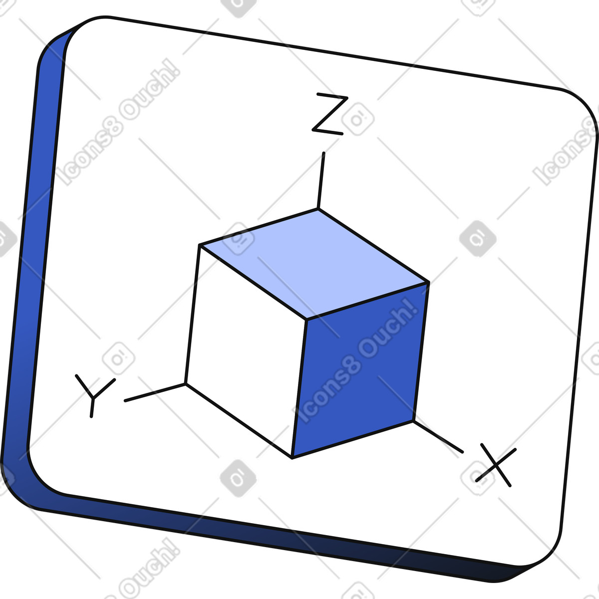 Cube with sides xyz in plate illustration Techny style download PNG, SVG