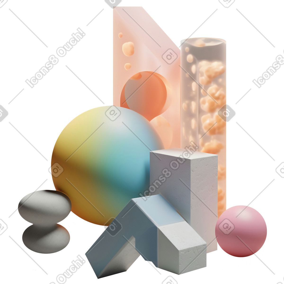 Ilustração de Composição abstrata com objetos plástico coloridos em no estilo 3D Construction para baixar em PNG, SVG