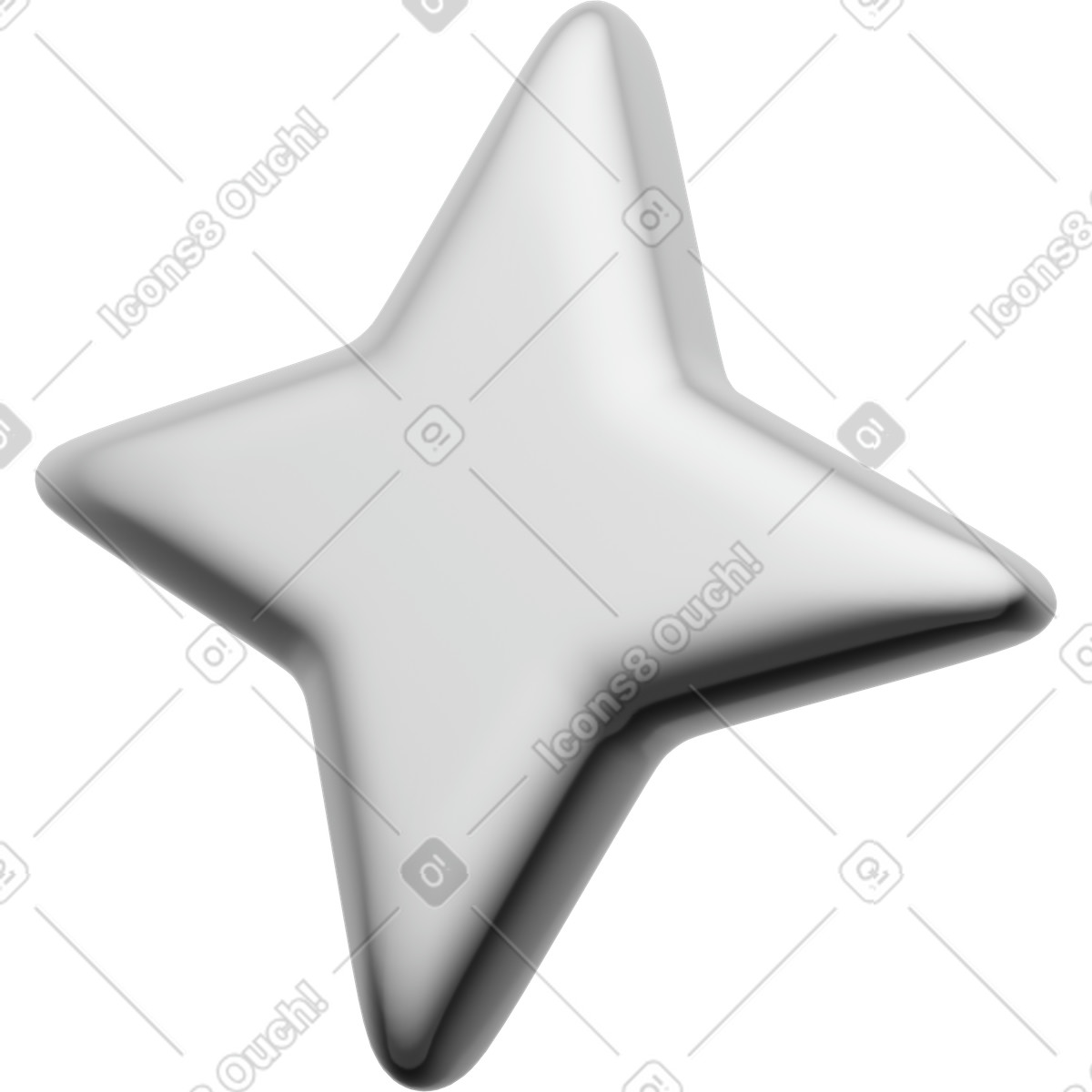 Metallic star icon, chrome glossy symbol, minimalist UI element illustration in PNG, SVG