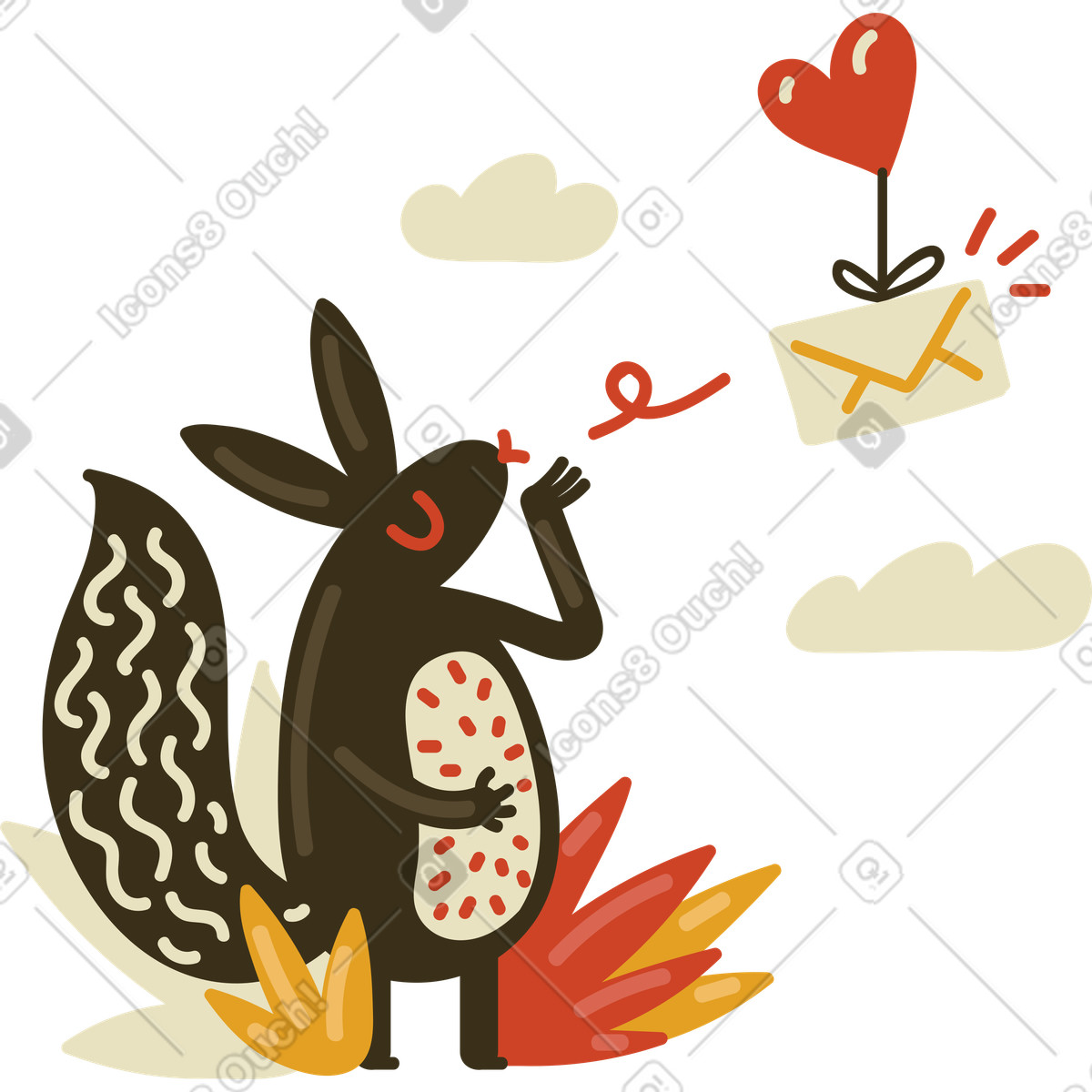 Illustration Quirky animal sending love letter, Playful communication and romantic gesture dans le style Arabica à télécharger aux formats PNG, SVG
