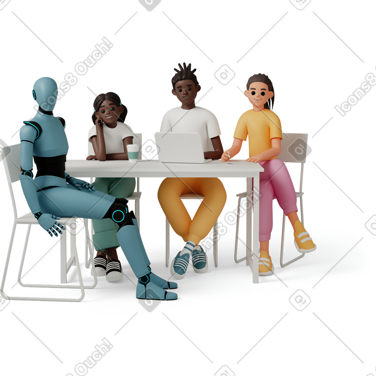 3D Casual life 스타일의 Colleagues with ai robot celebrating success, Workplace automation and tools 일러스트레이션 PNG, SVG 다운로드
