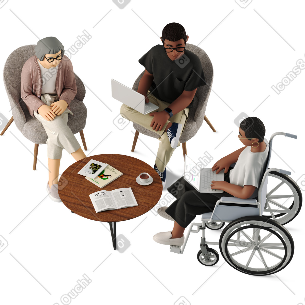3D Business 스타일의 Three colleagues conferring 일러스트레이션 PNG, SVG 다운로드