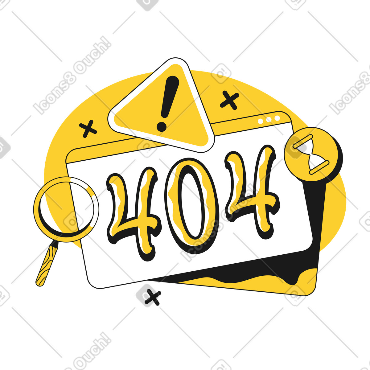 Browser window with error 404, Online notification illustrazione in stile Taxi scarica in PNG, SVG