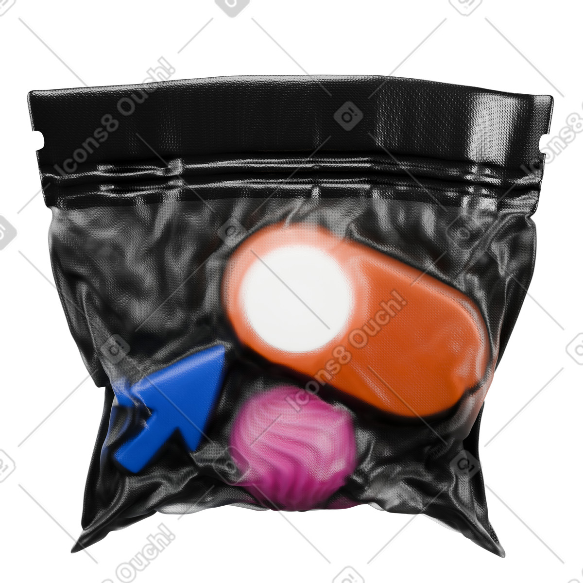 Toggle switch and cursor in sealed vacuum bag, digital privacy protection concept illustration 3D Wrap style download PNG, SVG