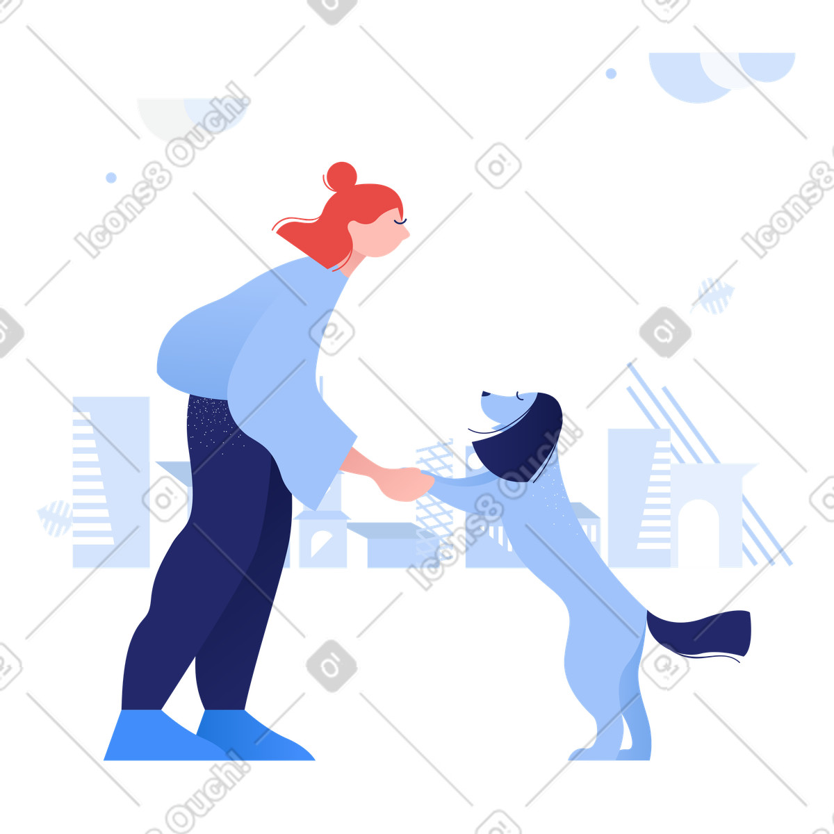 Pet owner playing with dog outdoors, Playtime and training illustration in Clip style download in PNG, SVG