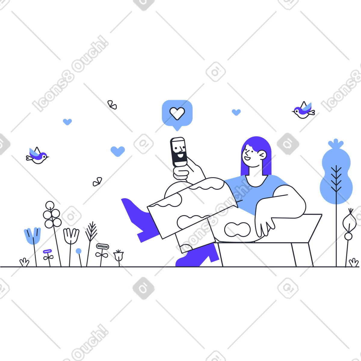 Ilustración Historia de amor en línea estilo Pablita a descargar PNG y SVG