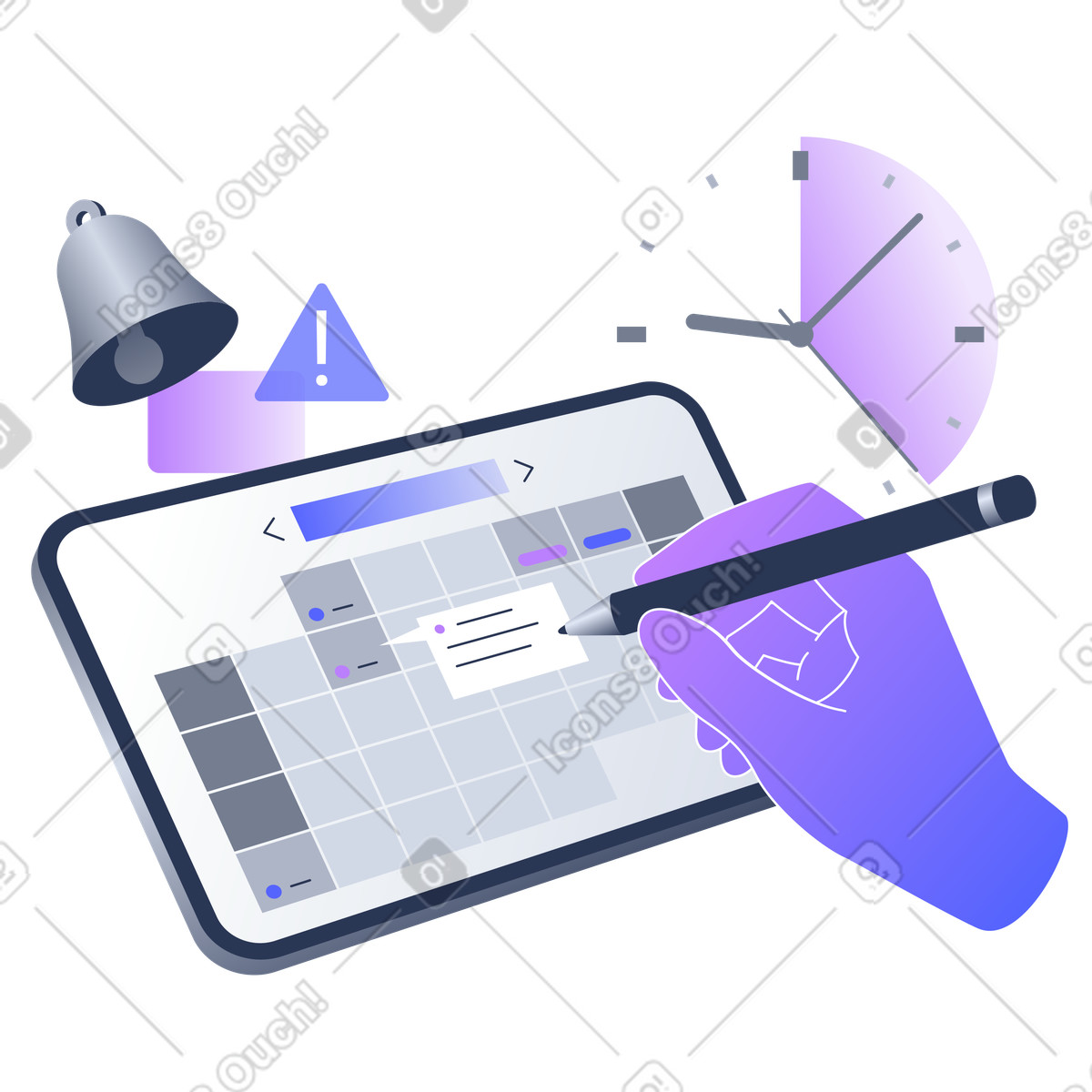 Digital planner and time management animated illustration in Lucent style download in GIF, Lottie (JSON), AE