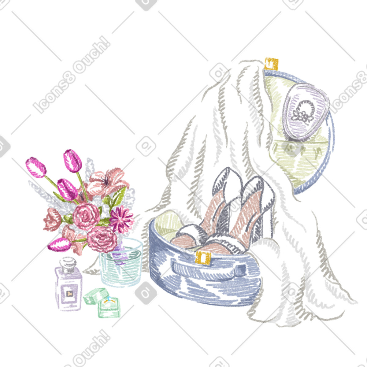 Accessori da sposa per la sposa illustrazione in stile Sketchbook scarica in PNG, SVG