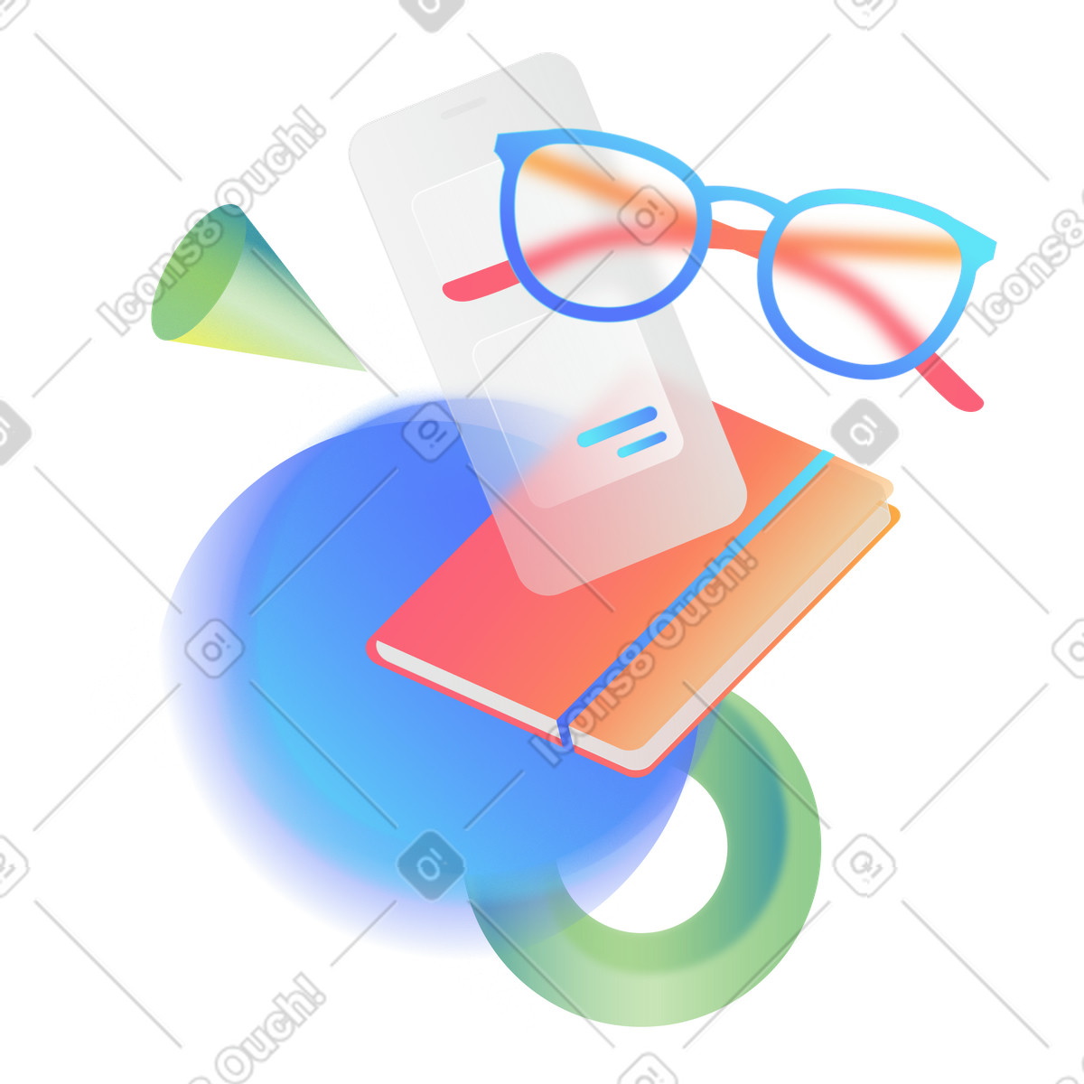Occhiali, smartphone e notebook illustrazione in stile Morphis scarica in PNG, SVG