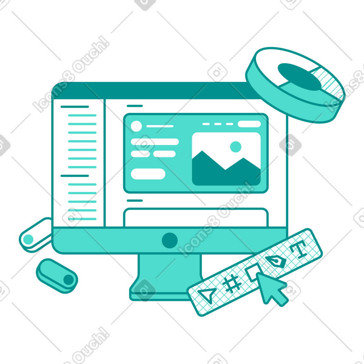 UX UI design: website template on desktop illustration in PNG, SVG